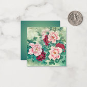 Red Pink Peonies & Green Blätter Vielen Dank Mitteilungskarte (Vorderseite/Rückseite Beispiel)