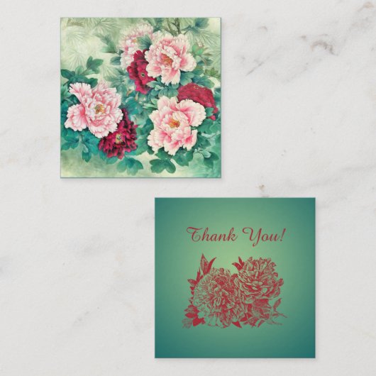 Red Pink Peonies & Green Blätter Vielen Dank Mitteilungskarte (Vorne/Hinten)