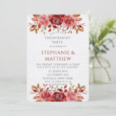 Red Pink Peony White Linen Engagement Party Einladung (Stehend Vorderseite)