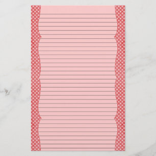 Red & Pink Polka Dot Stationery - optionale Linien Briefpapier