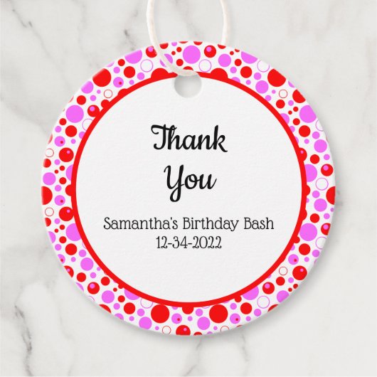 Red Pink Polka Dots and Circles Editable Vielen Da Geschenkanhänger (Vorderseite)