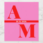 Red Pink Retro Bold Typografy Wedding Weinetikett (Einzelnes Label)