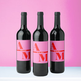 Red Pink Retro Bold Typografy Wedding Weinetikett
