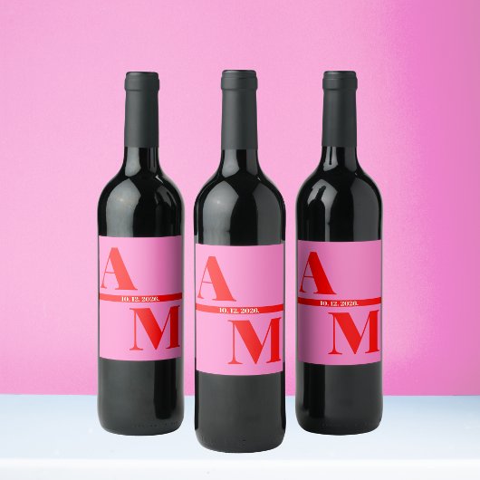 Red Pink Retro Bold Typografy Wedding Weinetikett