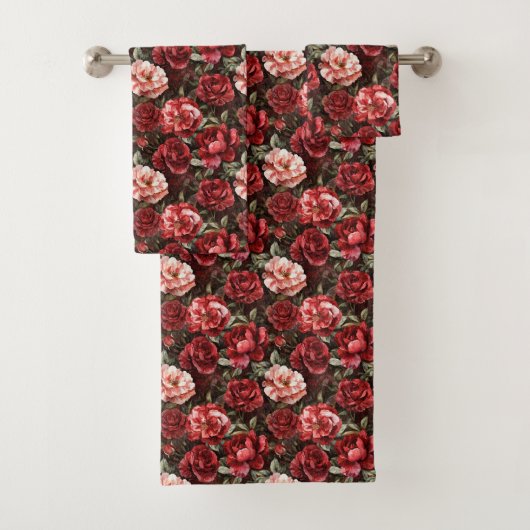 Red Pink Rose Flowers Badhandtuch Set (Insitu)
