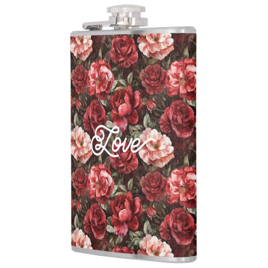 Red Pink Rose Flowers Flachmann (Links)