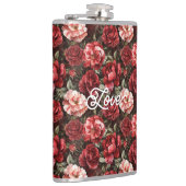 Red Pink Rose Flowers Flachmann (Rechts)