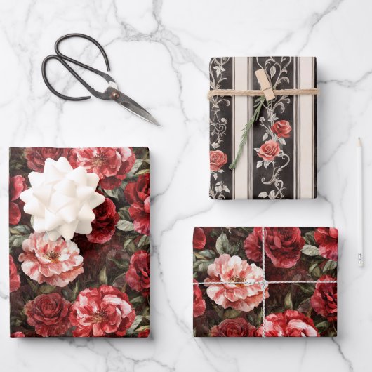 Red Pink Rose Flowers Geschenkpapier Set (Vorderseite)