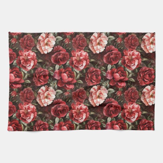 Red Pink Rose Flowers   Geschirrtuch (Horizontal)