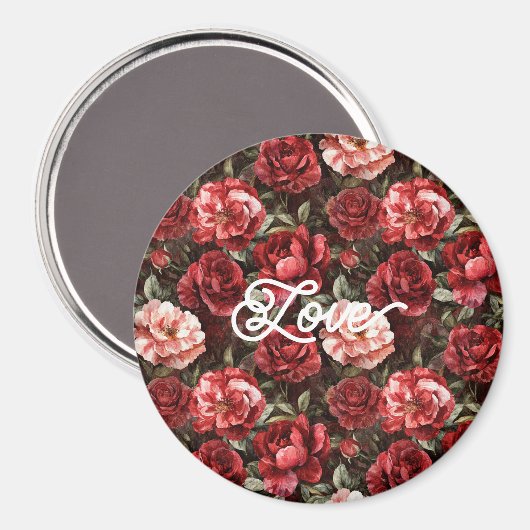 Red Pink Rose Flowers   Magnet (Vorderseite/Rückseite)