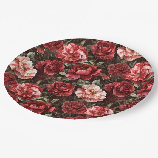Red Pink Rose Flowers Pappteller (Schrägansicht)