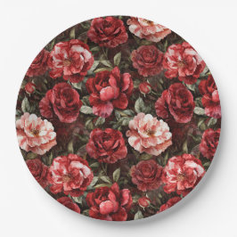 Red Pink Rose Flowers Pappteller