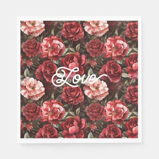 Red Pink Rose Flowers Serviette (Vorderseite)