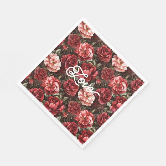 Red Pink Rose Flowers Serviette (Ecke)
