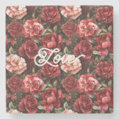 Red Pink Rose Flowers   Steinuntersetzer (Vorderseite)