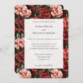 Red Pink Rose Flowers Wedding Einladung (Vorne/Hinten)