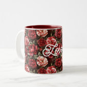 Red Pink Rose Flowers Zweifarbige Tasse (Vorderseite Links)