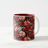 Red Pink Rose Flowers Zweifarbige Tasse (VorderseiteRechts)