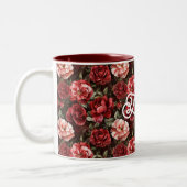 Red Pink Rose Flowers Zweifarbige Tasse (Links)