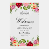 Red Pink Roses Floral Muslim Wedding Welcome Acrylschild (Vorderseite)