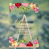 Red Pink Roses Floral Muslim Wedding Welcome Acrylschild (Neutral)