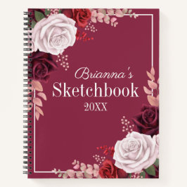 Red Pink Roses Your Name Sketchbook Notizblock