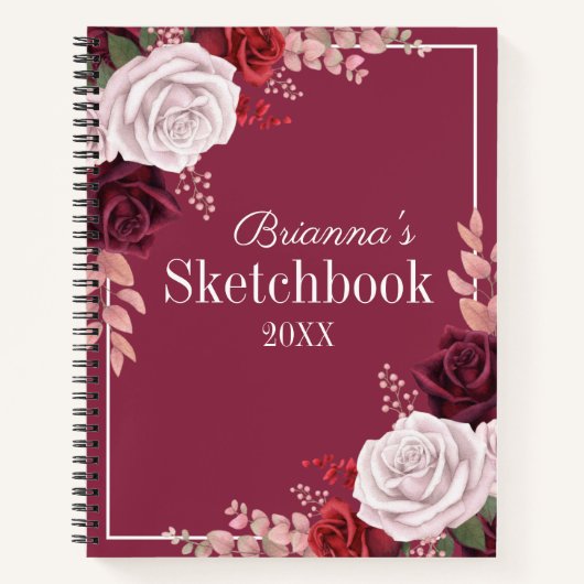 Red Pink Roses Your Name Sketchbook Notizblock (Vorderseite)