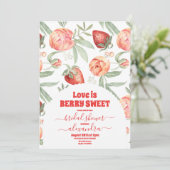 Red Pink Strawberry Berry Brautparty Einladung (Stehend Vorderseite)