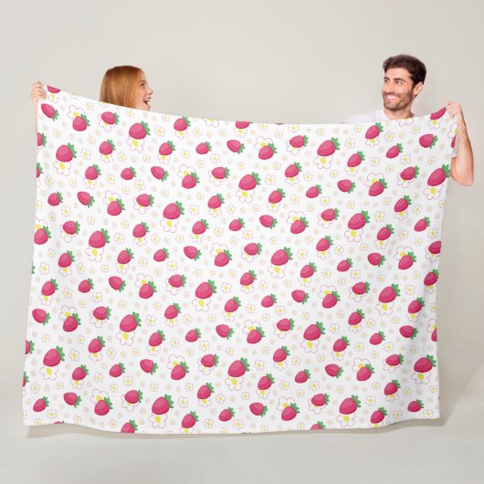 Red Pink Strawberry Pattern Cute Flowers Fleecedecke (Beispiel)