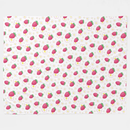 Red Pink Strawberry Pattern Cute Flowers Fleecedecke (Vorderseite (Horizontal))