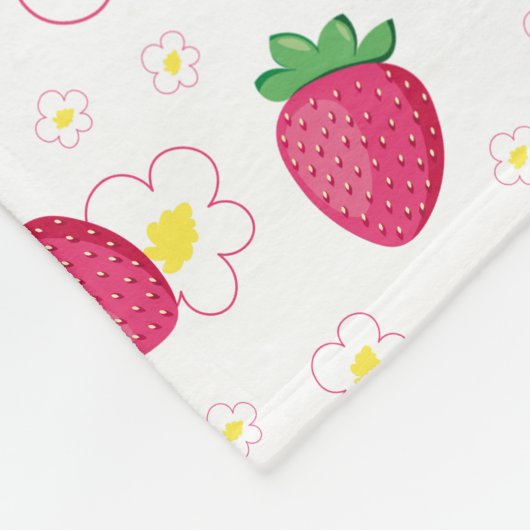 Red Pink Strawberry Pattern Cute Flowers Fleecedecke (Ecke)