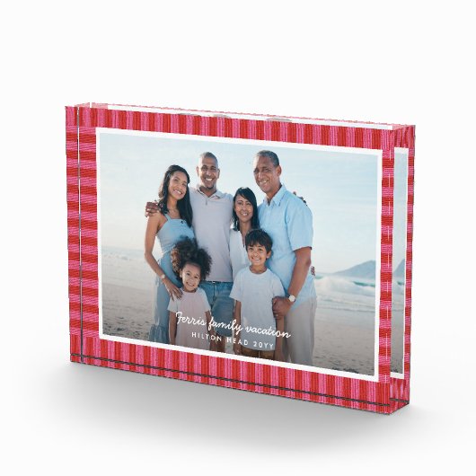 Red pink striped frame custom text fotoblock (Rechts)