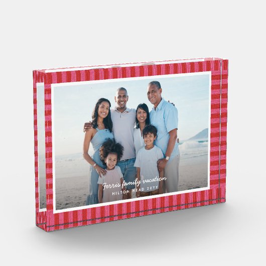 Red pink striped frame custom text fotoblock (Links)