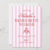 Red Pink Stripes Bachelorette Weekend Party Einladung (Vorderseite)