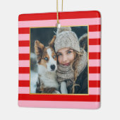 Red Pink Stripes Christmas Photo Keramikornament (Links)