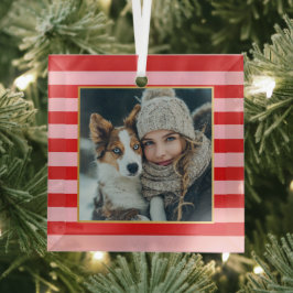 Red Pink Stripes Christmas Photo Ornament Aus Glas
