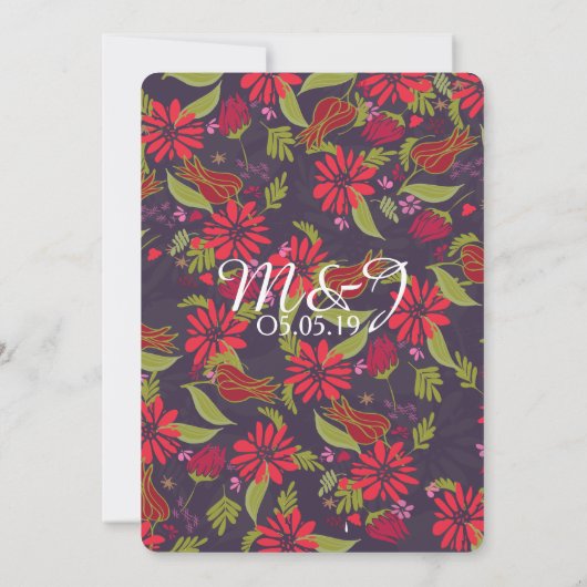 Red Pink Tulip Daisy Rose Mix Pattern Hochzeit Einladung (Rückseite)