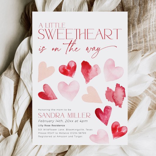 Red Pink Valentine Hearts Sweetheart Baby Dusche Einladung