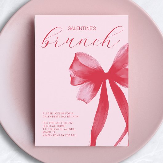 Red Pink Watercolor Bow Galentine’s Friends Brunch Einladung