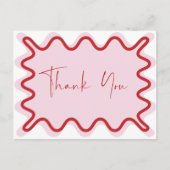 Red Pink Wavy Border Danke Postcard Einladungspostkarte (Vorderseite)
