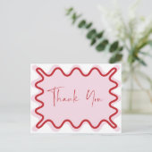 Red Pink Wavy Border Danke Postcard Einladungspostkarte (Stehend Vorderseite)