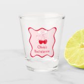 Red Pink Wavy Bow Cherry auf Top Bachelorette Schnapsglas (Vorderseite)