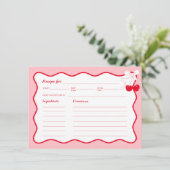Red Pink Wavy Bow Cherry Brautparty Rezept Karte (Stehend Vorderseite)