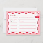 Red Pink Wavy Bow Cherry Brautparty Rezept Karte (Vorderseite)
