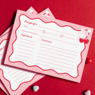 Red Pink Wavy Bow Cherry Brautparty Rezept Karte