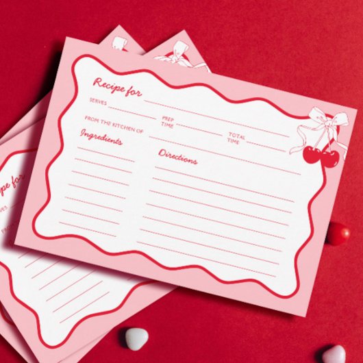 Red Pink Wavy Bow Cherry Brautparty Rezept Karte