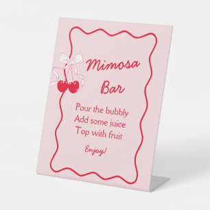 Red Pink Wavy Cherry Bow Brautparty Mimosa Bar Sockelschild