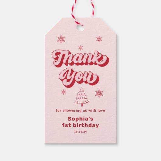 Red Pink Weihnachten Geburtstag Vielen Dank für Ih Geschenkanhänger (Vorderseite)