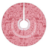 Red & Pink Weihnachtsfamilie Name Fox Bear Rentier Polyester Weihnachtsbaumdecke (Vorderseite)