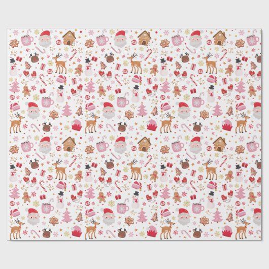 Red Pink Weihnachtsmann Claus Reindeer Wonderland Geschenkpapier (Flach)